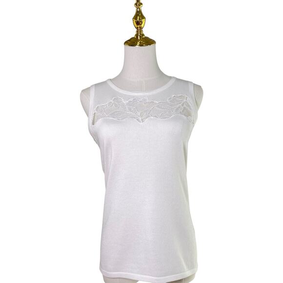 NWT $58 Philosophy White Knit Peekaboo Lace Detail Sleeveless Top Women’s Size S - Picture 4 of 11